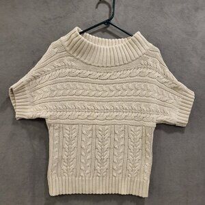 Express Cable Knit Sweater Women Size M Tan Short Sleeve Casual Chunky Warm Cozy